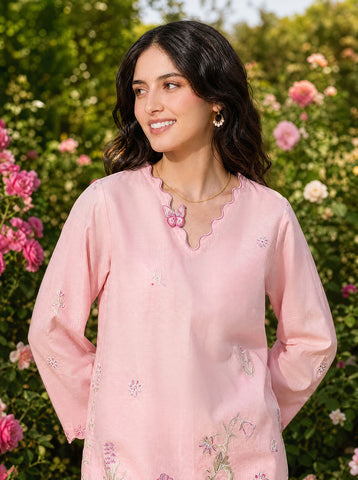 SS26DC-2627 LIGHT PINK 2PCS  EMBROIDERED KURTA WITH TROUSER