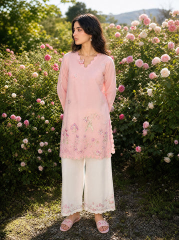SS26DC-2627 LIGHT PINK 2PCS  EMBROIDERED KURTA WITH TROUSER