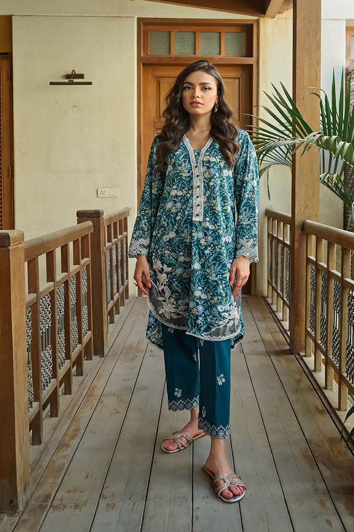DC-2176 NAVY BLUE LAWN 2PCS PRINTED KURTA WITH TROUSER