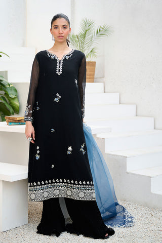 DA-2196 BLACK 2PCS  EMBROIDERED KURTA WITH TROUSER