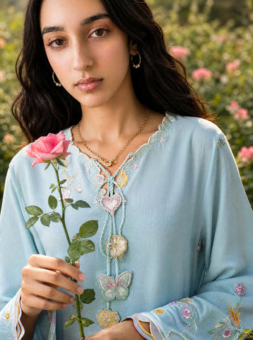 SS26DC-2624 SKY BLUE 2PCS  EMBROIDERED KURTA WITH TROUSER