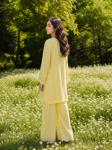 SS26DC-2621 YELLOW 2PCS  EMBROIDERED KURTA WITH TROUSER