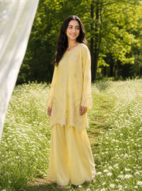 SS26DC-2621 YELLOW 2PCS  EMBROIDERED KURTA WITH TROUSER