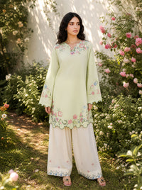 SS26DC-2626 LIGHT GREEN 2PCS  EMBROIDERED KURTA WITH TROUSER