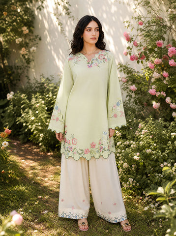 SS26DC-2626 LIGHT GREEN 2PCS  EMBROIDERED KURTA WITH TROUSER