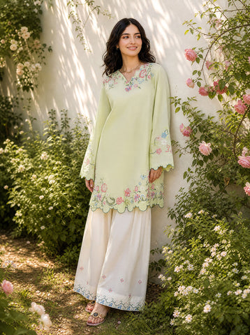 SS26DC-2626 LIGHT GREEN 2PCS  EMBROIDERED KURTA WITH TROUSER