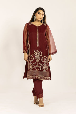 DA-1836 MAROON EMBROIDERED KURTA