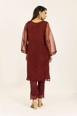 DA-1836 MAROON EMBROIDERED KURTA