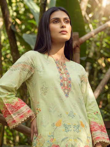 SS26DC-2606 NEON GREEN LAWN 2PCS EMBROIDERED KURTA WITH TROUSER