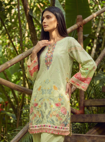 SS26DC-2606 NEON GREEN LAWN 2PCS EMBROIDERED KURTA WITH TROUSER