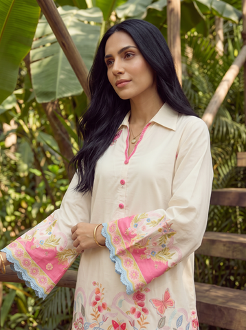 SS26DC-2601 OFF WHITE LAWN 2PCS EMBROIDERED KURTA WITH TROUSER