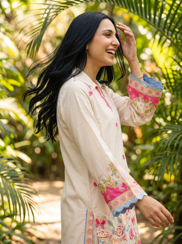 SS26DC-2601 OFF WHITE LAWN 2PCS EMBROIDERED KURTA WITH TROUSER