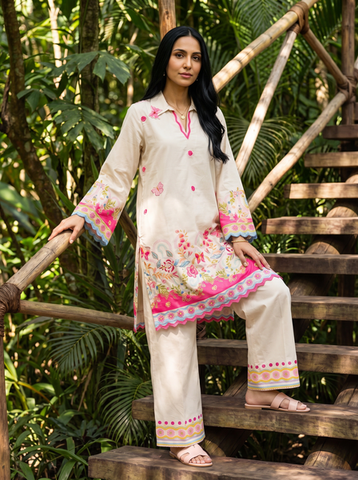 SS26DC-2601 OFF WHITE LAWN 2PCS EMBROIDERED KURTA WITH TROUSER