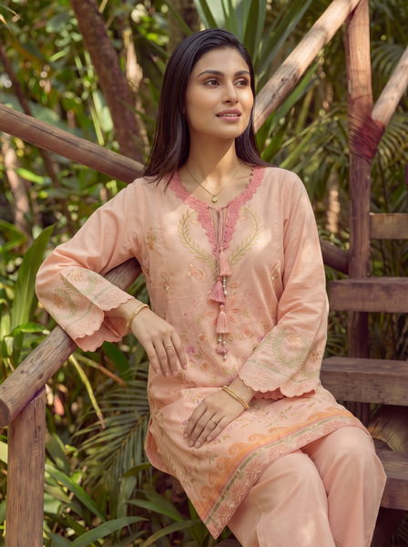 SS26DC-2605 ORANGE LAWN 2PCS EMBROIDERED KURTA WITH TROUSER