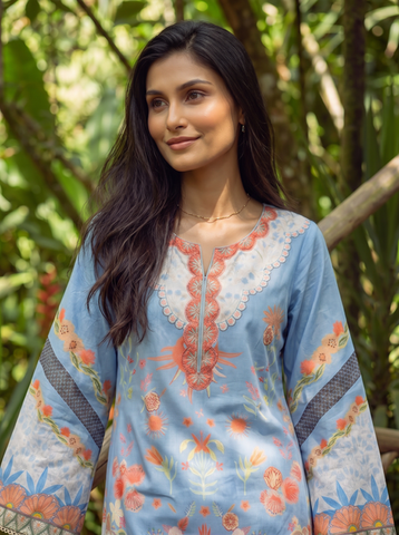 SS26DC-2598 BLUE LAWN 2PCS EMBROIDERED KURTA WITH TROUSER