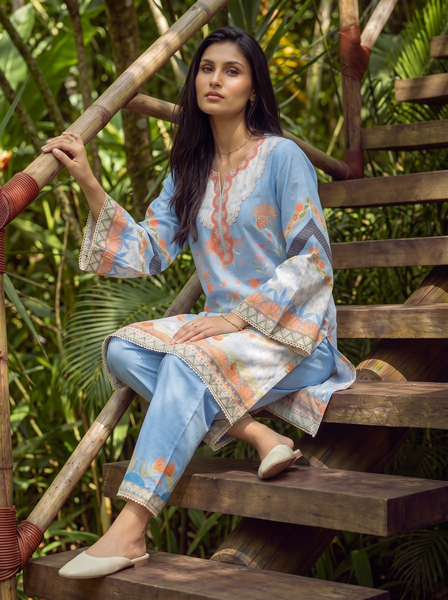SS26DC-2598 BLUE LAWN 2PCS EMBROIDERED KURTA WITH TROUSER