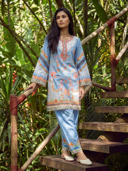 SS26DC-2598 BLUE LAWN 2PCS EMBROIDERED KURTA WITH TROUSER