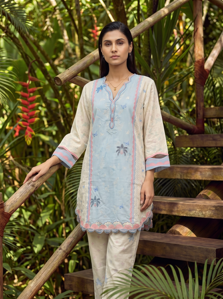 SS26DC-2604 SKY BLUE LAWN 2PCS EMBROIDERED KURTA WITH TROUSER