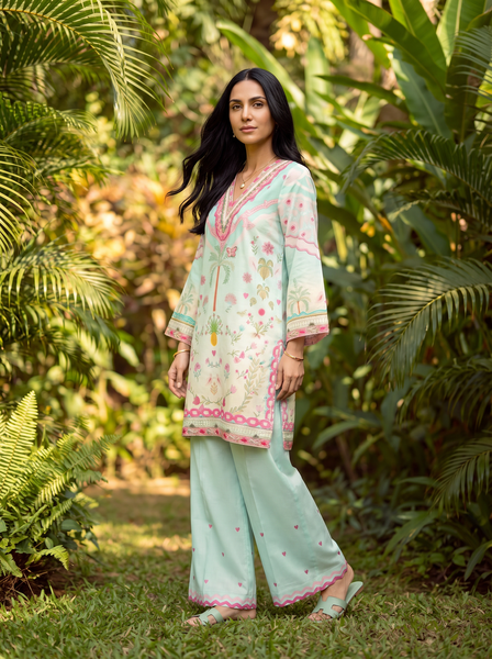 SS26DC-2599 L-GREEN LAWN 2PCS EMBROIDERED KURTA WITH TROUSER