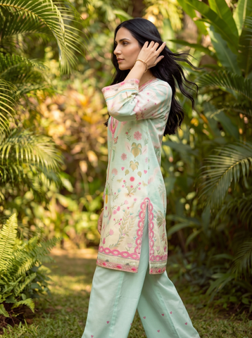 SS26DC-2599 L-GREEN LAWN 2PCS EMBROIDERED KURTA WITH TROUSER