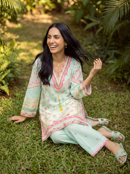 SS26DC-2599 L-GREEN LAWN 2PCS EMBROIDERED KURTA WITH TROUSER