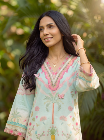 SS26DC-2599 L-GREEN LAWN 2PCS EMBROIDERED KURTA WITH TROUSER