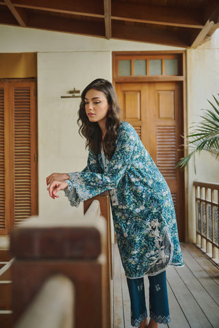 DC-2176 NAVY BLUE LAWN 2PCS PRINTED KURTA WITH TROUSER