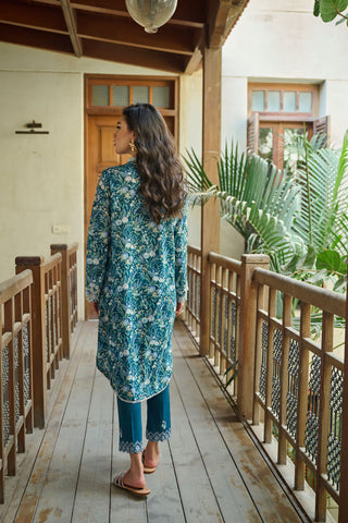 DC-2176 NAVY BLUE LAWN 2PCS PRINTED KURTA WITH TROUSER