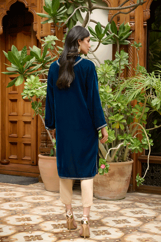 DA-1871 TURQUOISE BLUE EMBROIDERED KURTA