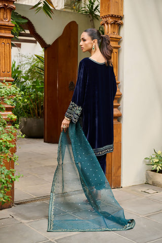 DA-2275 NAVY BLUE EMBROIDERED KURTA WITH DUPATTA
