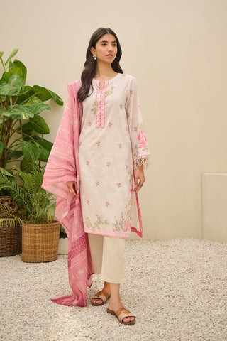 DU-3144 - ASH-GREY -  PRINTED LAWN - 3PCS