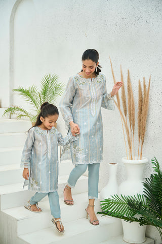 DA-2200 GREY 2PCS  EMBROIDERED KURTA WITH TROUSER