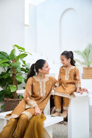 DA-2204 MUSTARD 2PCS  EMBROIDERED KURTA WITH TROUSER