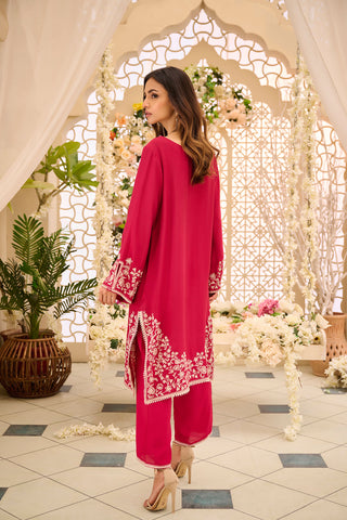 DA-2166 PINK 2PCS  EMBROIDERED KURTA WITH TROUSER