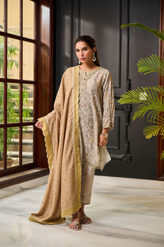 DC-2281 GREY 2PCS  EMBROIDERED KURTA WITH TROUSER