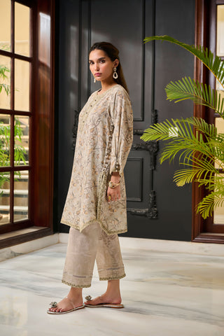 DC-2281 GREY 2PCS  EMBROIDERED KURTA WITH TROUSER