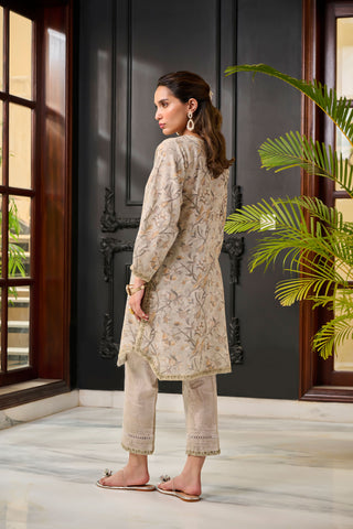 DC-2281 GREY 2PCS  EMBROIDERED KURTA WITH TROUSER