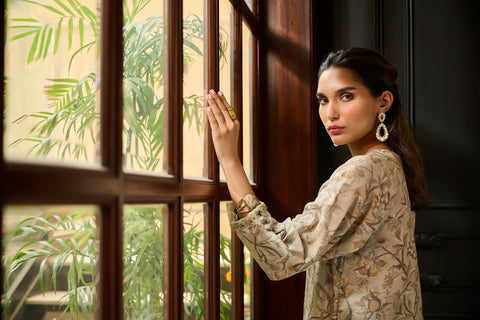 DC-2281 GREY 2PCS  EMBROIDERED KURTA WITH TROUSER
