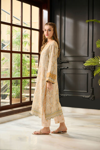 DC-2282 BEIGE 2PCS  EMBROIDERED KURTA WITH TROUSER