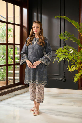 DC-2283 BLUE 2PCS  EMBROIDERED KURTA WITH TROUSER