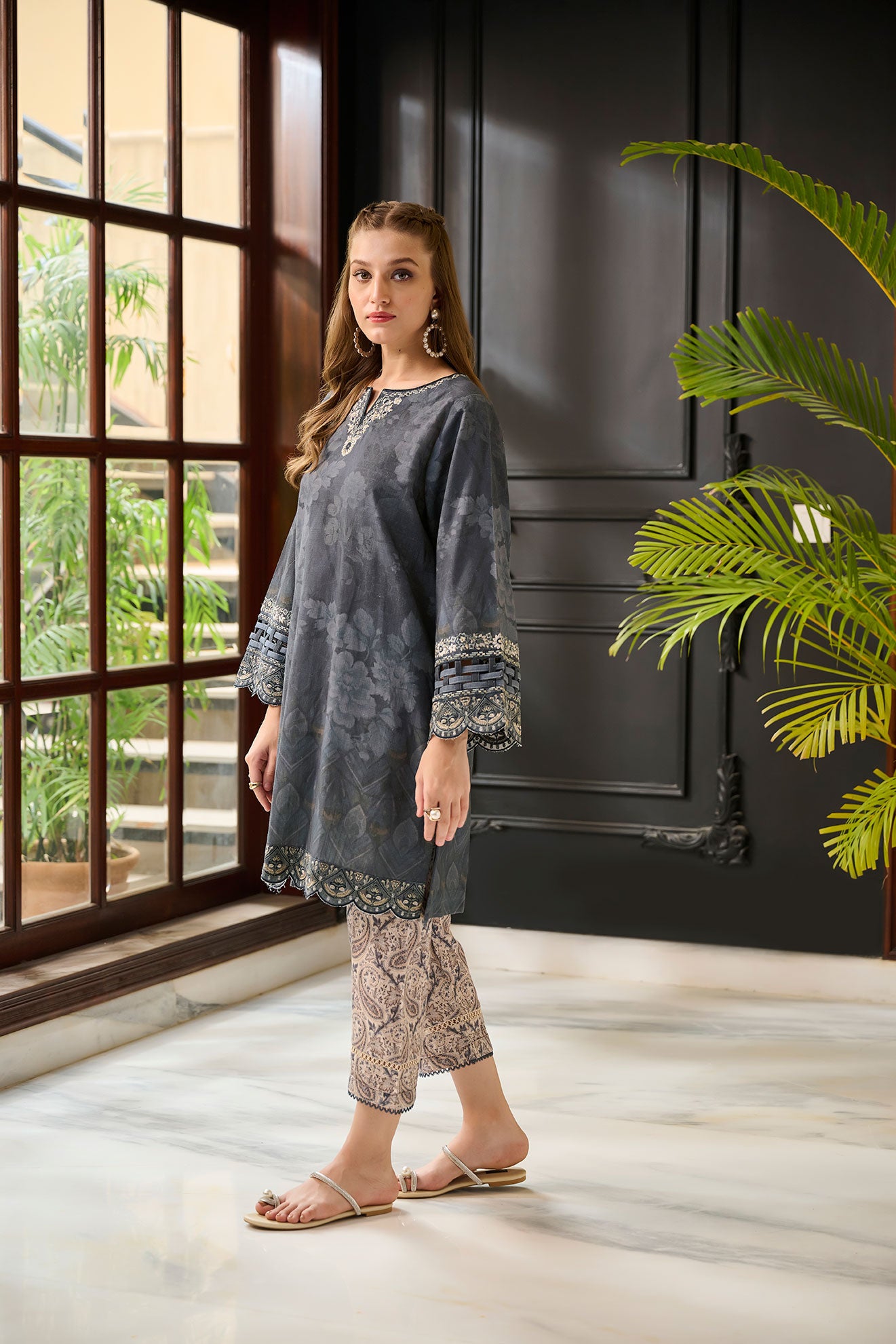 DC-2283 BLUE 2PCS  EMBROIDERED KURTA WITH TROUSER