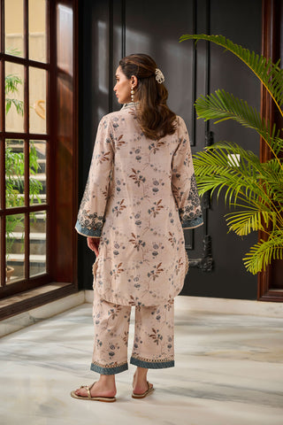 DC-2285 BEIGE 2PCS  EMBROIDERED KURTA WITH TROUSER