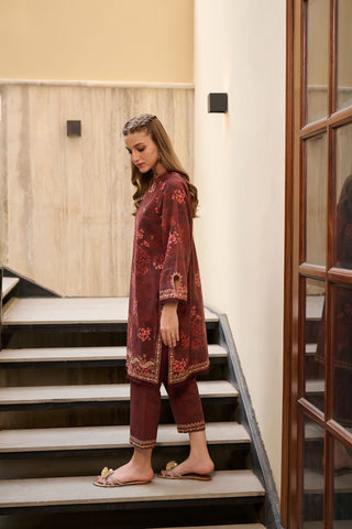 DC-2279 MAROON 2PCS  EMBROIDERED KURTA WITH TROUSER