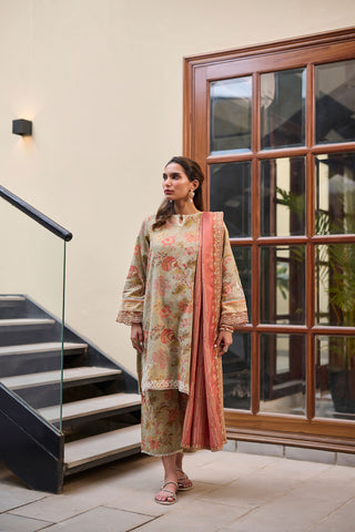DC-2280 GREEN 2PCS  EMBROIDERED KURTA WITH TROUSER