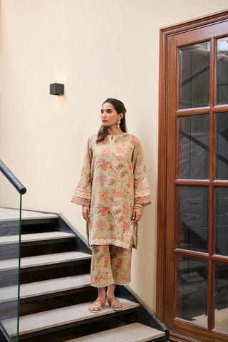 DC-2280 GREEN 2PCS  EMBROIDERED KURTA WITH TROUSER