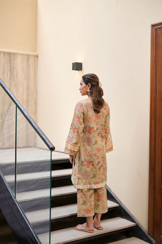 DC-2280 GREEN 2PCS  EMBROIDERED KURTA WITH TROUSER