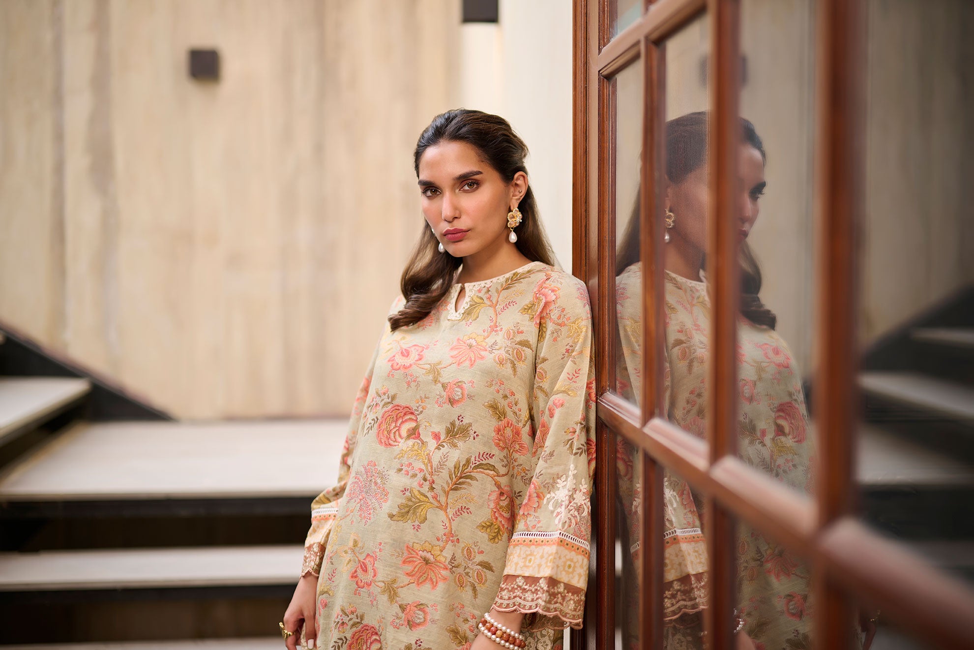 DC-2280 GREEN 2PCS  EMBROIDERED KURTA WITH TROUSER