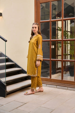 DC-2290 MUSTARD 2PCS  EMBROIDERED KURTA WITH TROUSER