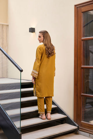 DC-2290 MUSTARD 2PCS  EMBROIDERED KURTA WITH TROUSER