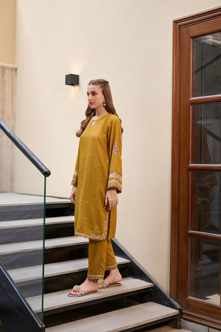 DC-2290 MUSTARD 2PCS  EMBROIDERED KURTA WITH TROUSER